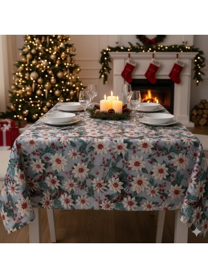 Wlaugh Sıvı ve Lekeye Dayanıklı 3D Baskılı Kızılcık Çiçekleri ve Kokina Desenli Dertsiz Masa Örtüsü