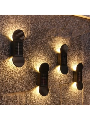 Edison 4 Adet 5W Solar Duvar Apliği Bahçe Aydınlatması Duvar Aplik Dış Mekan Aydınlatma Aplik