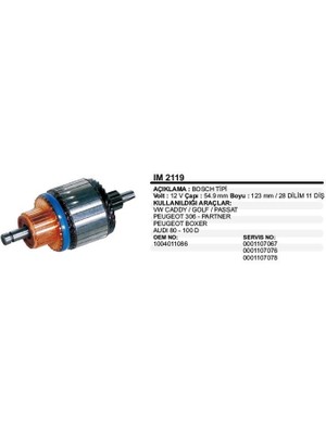 Universal Kollektör 12V 11 Diş Vw Caddy-Golf Passat Audı 80-100D Peugeot 306 -Partner Bosch Tip
