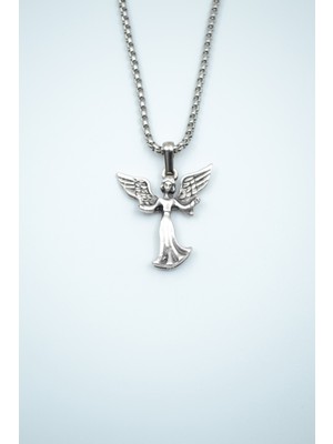 Alooya Minimal Kanatlı Melek Gümüş Kaplama Örme Zincir Kolye