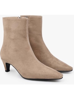 Shoeberry Kadın Lulu Vizon Süet Kısa Topuklu Bot