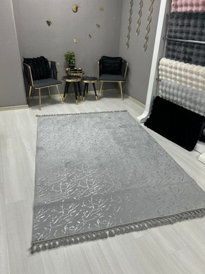 Home Bambu Yıkanabilir Kaymaz Oturma Odası Salon Mutfak Çocuk Odası Halısı Açık Gri Gümüş Simli Bambu