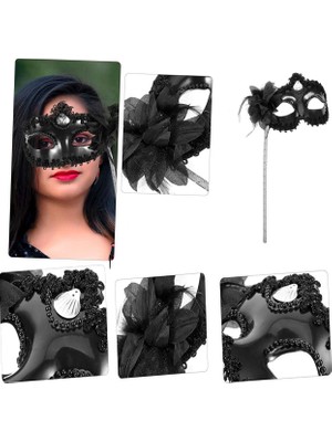 Siyah Işıltılı Tutmalı Fotoğraf Çekimi Maskesi 18X29 cm