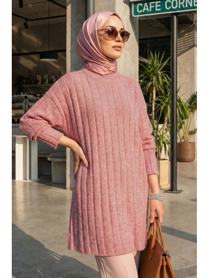 Fitilli Pudra Tesettür Triko Kazak Tunik 8844PD