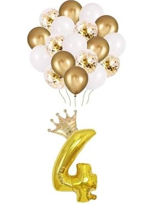 Storemax 4 Rakam Folyo Balon, Kral Tacı ve Konfetili Balon