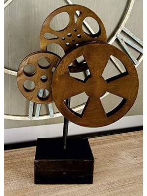 Storemax Deco 79 Metal Film Makaraları Heykel, 11" x 5" x 16", Kahverengi