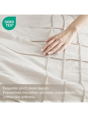 Storemax Spaces Krem Kraliçe Yorgan Seti - 3 Parça Pintuck Pileli Çiftlik Evi Yatak Takımları Kraliçe, Tüm Sezon Hafif, Pamuk Benzeri Yumuşaklık Önceden Yıkanmış Mikrofiber Kraliçe Yatak Seti, Şems,