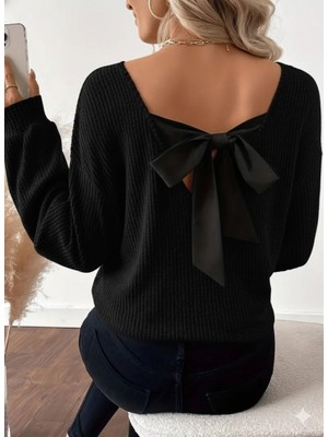 Bosel Kadın Uzun Kollu V Yakalı Arkadan Kurdela Detaylı Şardonlu Kaşkorse Bluz