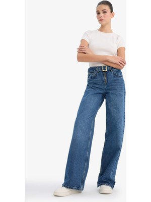 DeFacto %100 Pamuk Wide Leg Yüksek Bel Uzun Jean Pantolon G6900AX25CW