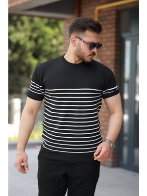 Etiler Collection Erkek Çizgi Desenli Bisiklet Yaka Kısa Kollu T-Sihrt