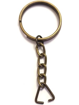 Buğz Anahtarlık Halkası, Halka + Zincir + Üçgen, 24MM, Antik, 1 Adet