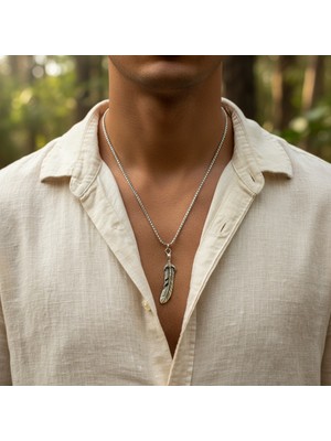 Alooya Kartal Pençesi - Kuş Tüyü Gümüş Kaplama Örme Zincir Kolye