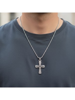 Alooya Haç Gümüş Kaplama Örme Zincir Kolye