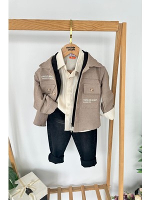 Miniğimin Cicileri Işleme Detaylı Ceketli Gömlek Yaka Erkek Çocuk 4’lü takım - Kahve