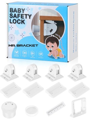 Mr.Bracket Güçlendirilmiş Mıknatıslı 4 Kilit + 1 Anahtar Gizli Manyetik Dolap Çekmece Bebek Kilidi - Yapışkanlı Çocuk Güvenlik Kilit
