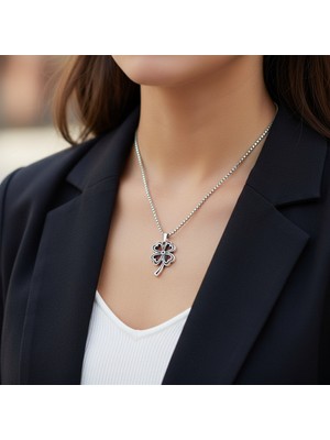Alooya Şanslı Dört Yapraklı Yonca Gümüş Kaplama Örme Zincir Kolye