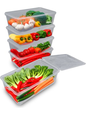 Eynel 5 Adet 2000 ml Şeffaf Buzdolabı Saklama Kabı, Kendinden Kapaklı Derin Dondurucu Kabı, Buzluk Kutusu, Dolap Organizeri, Mutfak Düzenleyici, Bpa Free