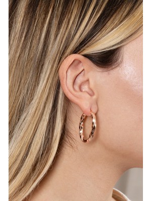 Söğütlü Silver 925 Ayar Gümüş Küpe Rose 33 mm Burgu Oval Şekilli Şarnel Halka Küpe SGTL13152ROSE