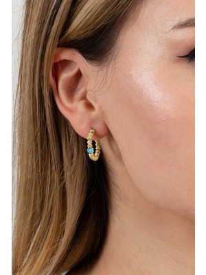 Söğütlü Silver 925 Ayar Gümüş Küpe Altın Yaldızlı 20 mm Nazarlı Dorica Halka Küpe SGTL13162GOLD