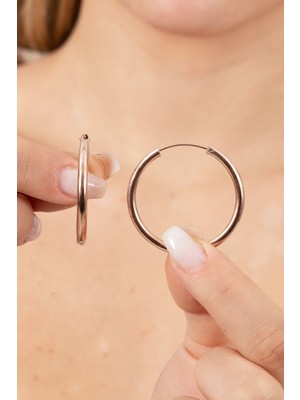 Söğütlü Silver 925 Ayar Gümüş Küpe Rose Büyük Boy Halka Küpe SGTL13150ROSE