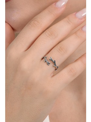 Söğütlü Silver 925 Ayar Gümüş Yüzük Üstten Ayarlamalı Ağaç Dalı Modeli Oksitli Yüzük SGTL13118SIYAH