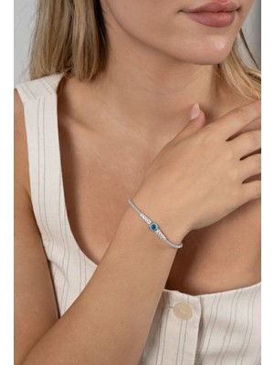 Söğütlü Silver 925 Ayar Gümüş Bileklik Nazar Boncuklu El Işi Kazaziye Bileklik SGTL13171BEYAZ