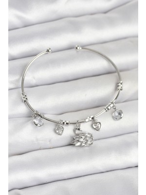 Kuğu Charmlı Gümüş Renk Kadın Bileklik - TJ-BB8036