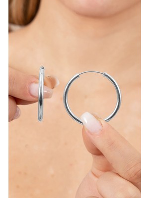 Söğütlü Silver 925 Ayar Gümüş Küpe Rodyumlu Büyük Boy Halka Küpe SGTL13150RODAJ