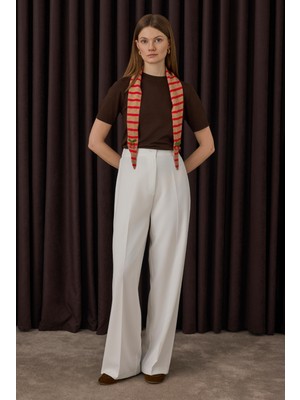 HE-QA Çift Pileli Palazzo Pantolon Ekru