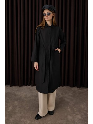 HE-QA Kemer Detaylı Uzun Gömlek Siyah