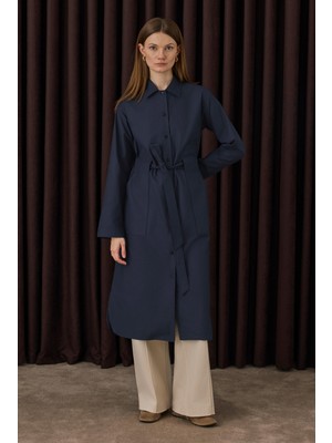 HE-QA Kemer Detaylı Uzun Gömlek Lacivert