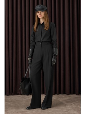 HE-QA Çift Pileli Palazzo Pantolon Siyah