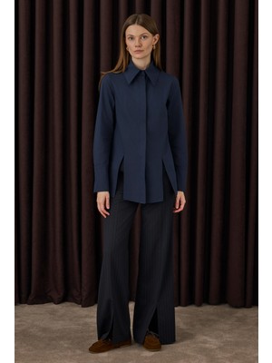 HE-QA Yırtmaç Detaylı Gömlek Lacivert