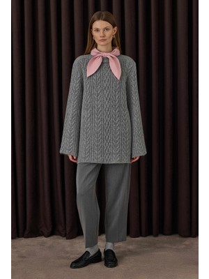 HE-QA Saç Örgülü Kazak Gri