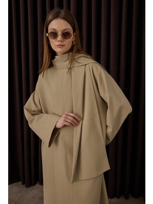 HE-QA Fular Yaka Gömlek Koyu Bej