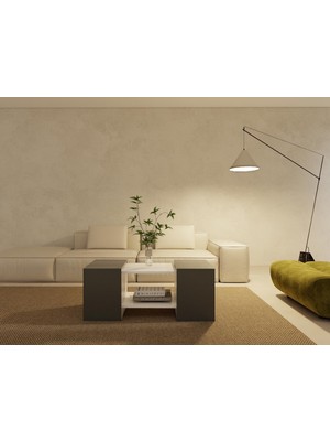 MasifMarket Lupo Orta Sehpa Koyugri-Beyaz