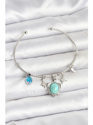 Caretta Caretta Charmlı Gümüş Renk Kadın Bileklik - TJ-BB8034