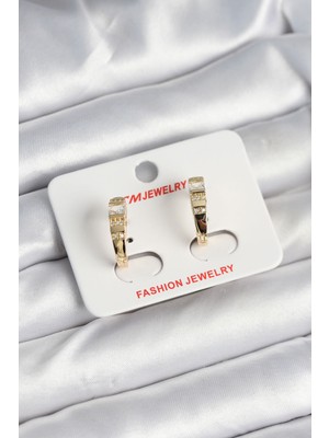 Pirinç Renk Zirkon Taşlı Kadın Küpe - TJ-BKP11244