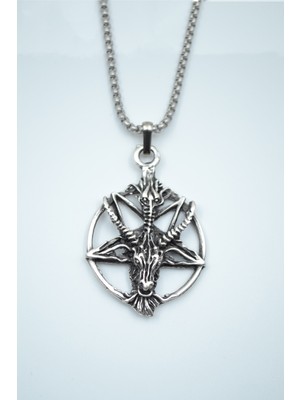 Alooya Pentagram Yıldızı Keçi Kafası Gümüş Kaplama Örme Zincir Kolye