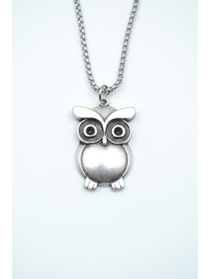 Alooya Baykuş Gümüş Kaplama Örme Zincir Kolye