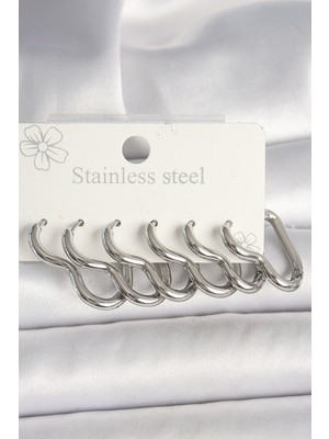 316L Çelik Gümüş Renk Kalp Kadın Küpe Seti - TJ-BKP10355