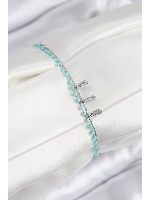 Pirinç Zirkon Taşlı Boncuklu Gümüş Renk Kadın Bileklik - TJ-BB7582