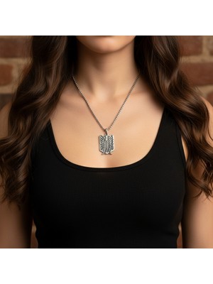 Alooya Attack On Titan Anime Gümüş Kaplama Örme Zincir Kolye