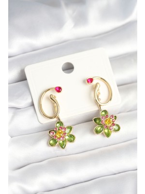 Pirinç Renk Zirkon Taşlı Çiçek Kadın Küpe - TJ-BKP11249