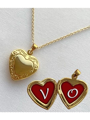 Bsb Çelik V O Harfli Epoksi Dolgulu Açılır Kapanır Kapaklı Kalp Sevgili Arkadaşlık Kolyesi