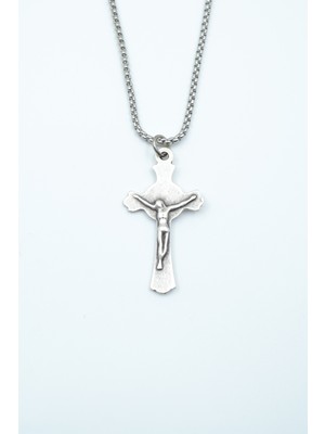Alooya Hz. İsa Haç Gümüş Kaplama Örme Zincir Kolye