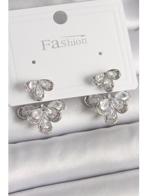 Pirinç Gümüş Renk Zirkon Taşlı Damla Kadın Küpe - TJ-BKP9940