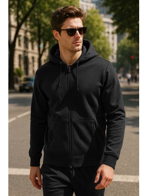 Remsa Erkek Kapüşonlu Tek Üst Ceket REU-25723 Siyah