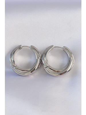 Pirinç Gümüş Renk Asimetrik Kıvrım Küpe - TJ-BKP8975