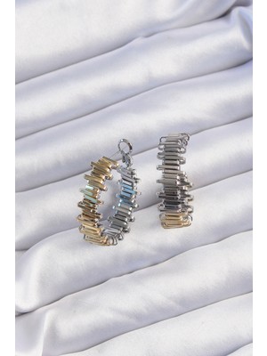 Pirinç Gümüş Renkli Tırtıklı Halka Küpe - TJ-BKP9228